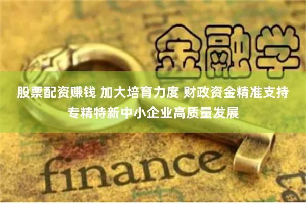 股票配资赚钱 加大培育力度 财政资金精准支持专精特新中小企业高质量发展